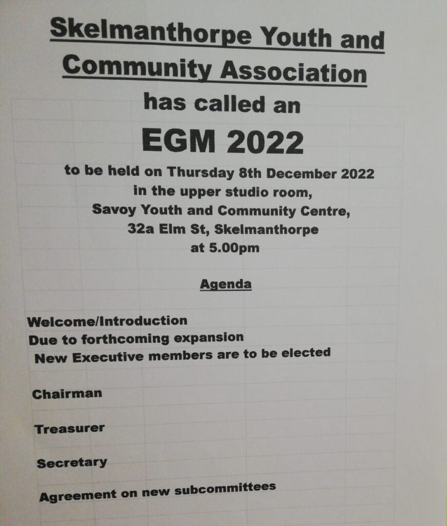 Extraordinary General Meeting of Skelmanthorpe Youth and Community Association