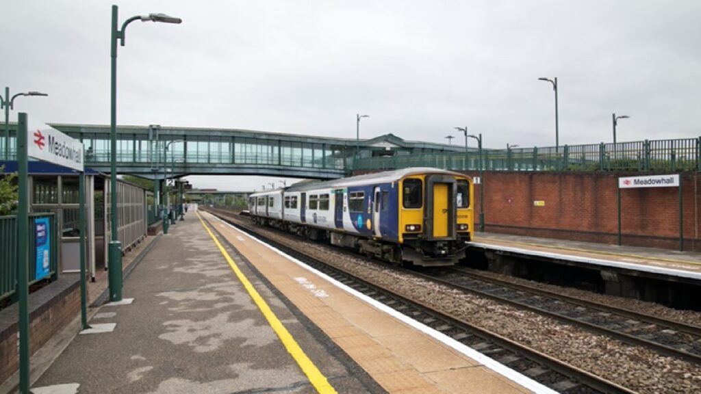 Meadowhall Railway Station with train approaching
