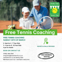 Free Tennis Coaching in Denby Dale March 29th