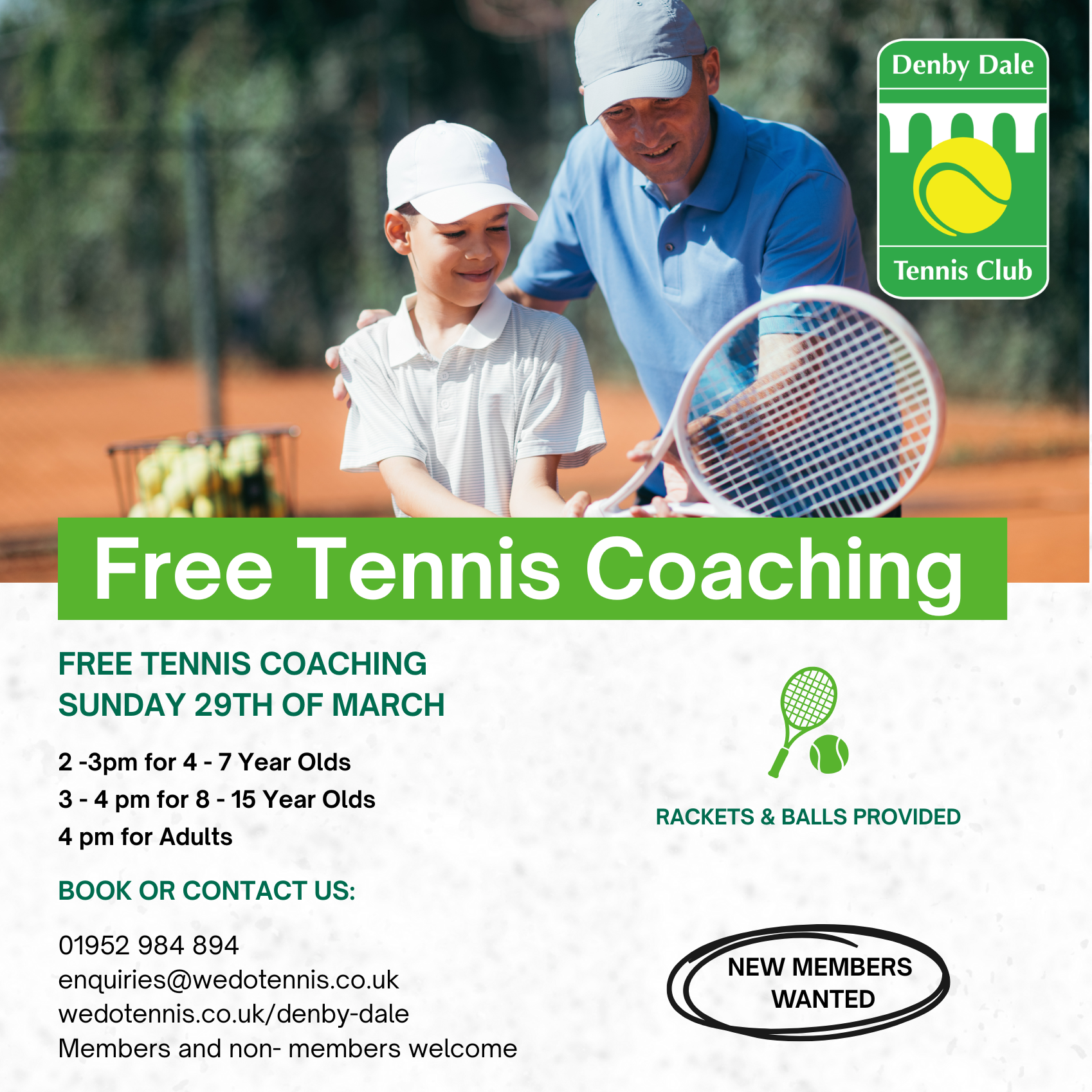 Free Tennis Coaching for all at Denby Dale Tennis Club