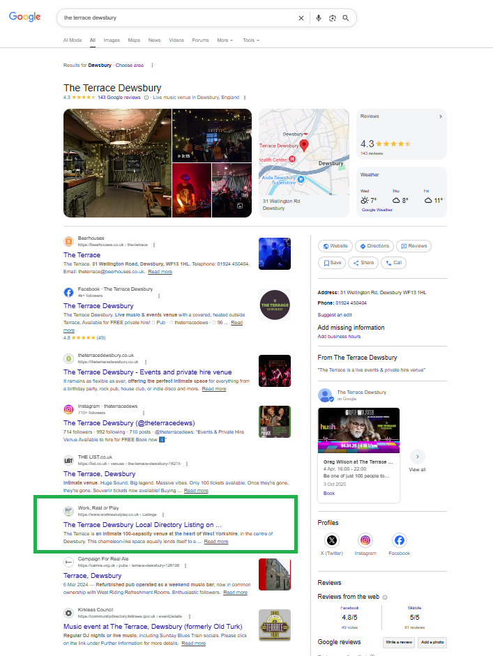 The Terrace Dewsbury search results 250326