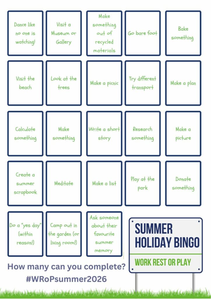 Work Rest or Play School Holiday Bingo