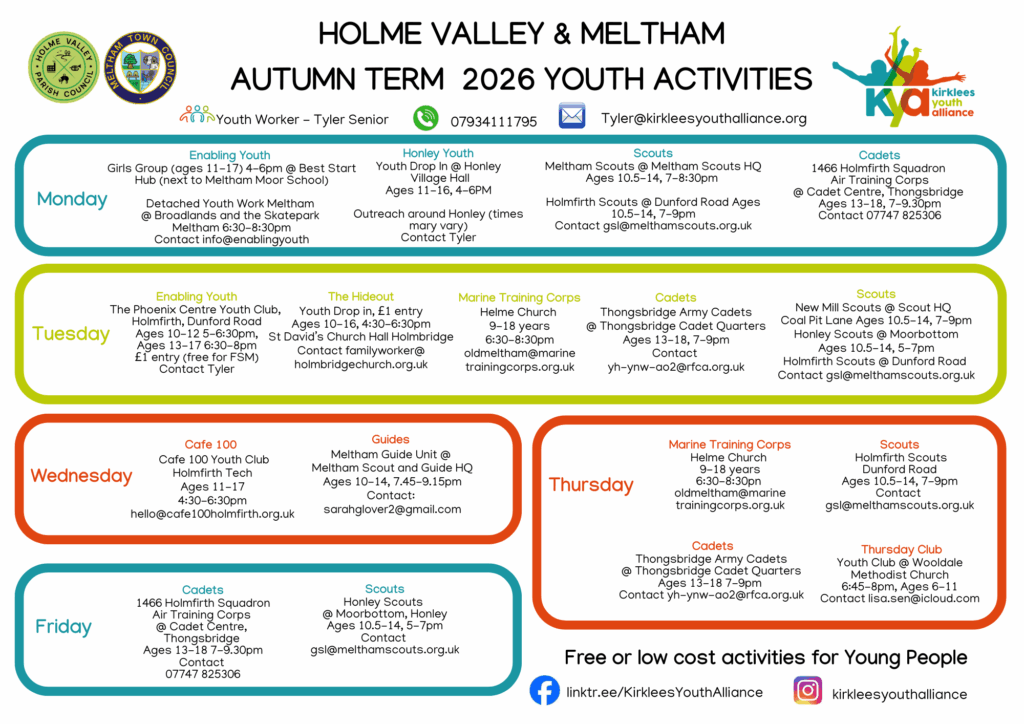 Autumn Term Activities for Young People in the Holme Valley 2026
