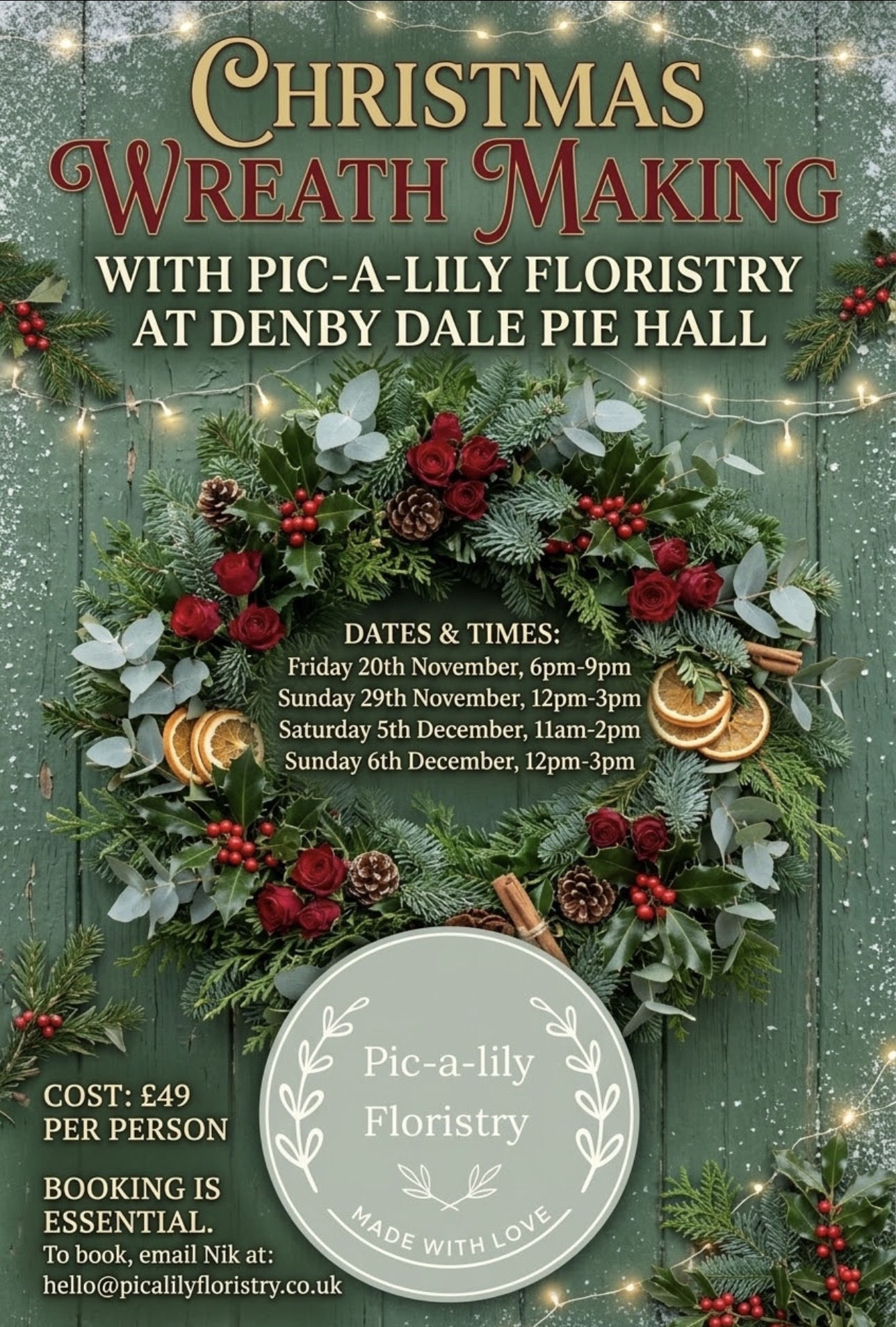 Christmas Wreath Making with Pic-a-lily Floristry