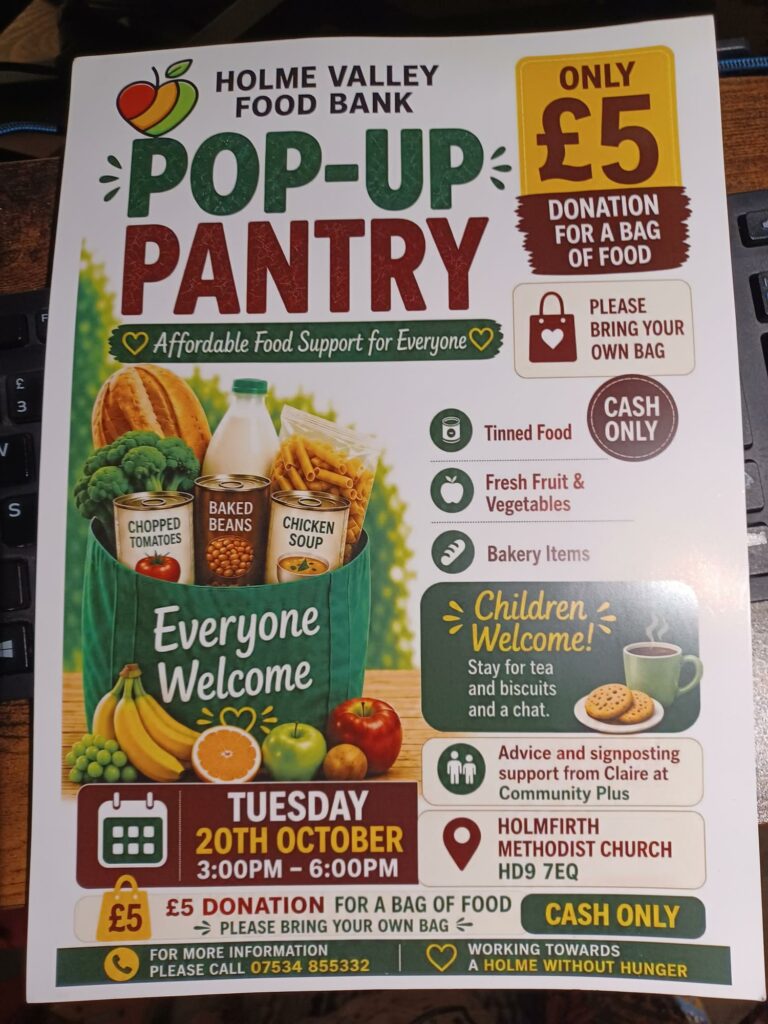 Holme Valley foodbank pop up pantry 20.10.2026